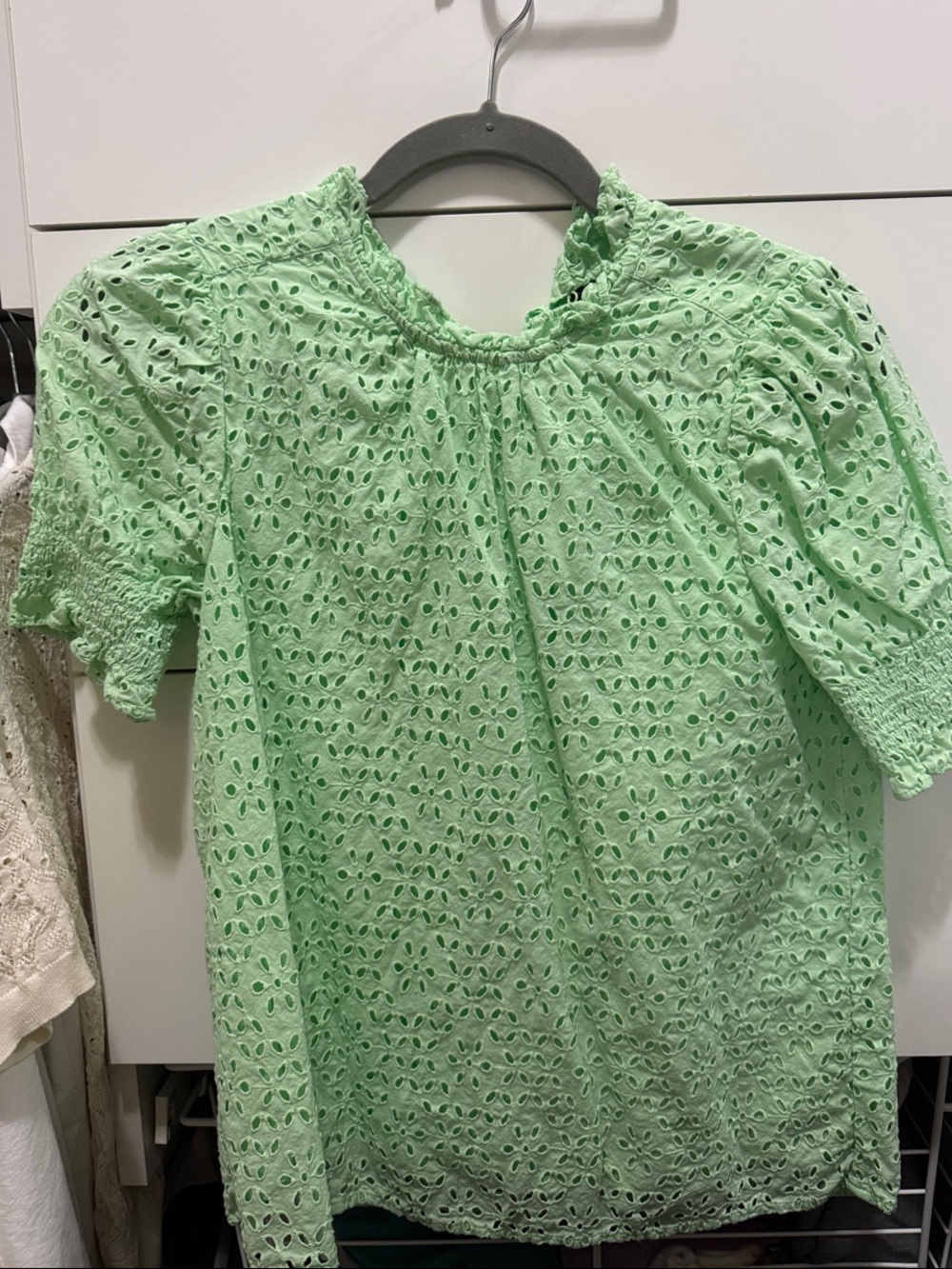 J. Crew Mint Green Eyelet Puff Sleeve Blouse
